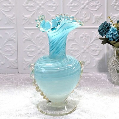 Vase Italian Murano Glass Swirl Ruffled vintage 